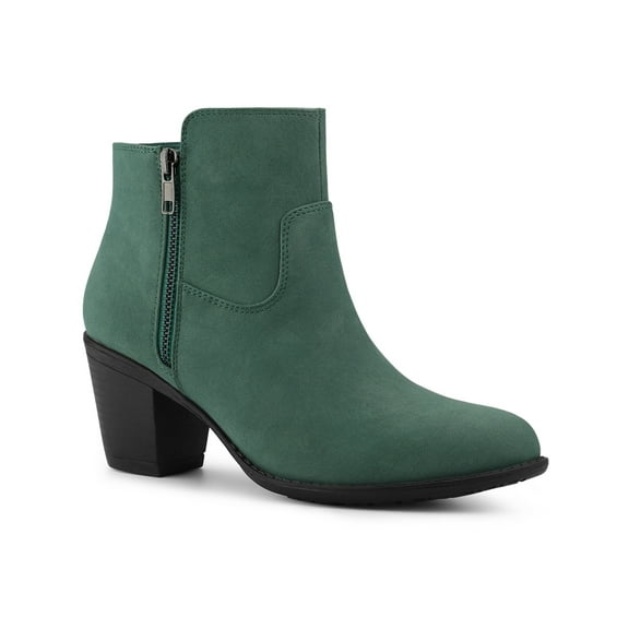 BLISSFUL STEP Valentine's Women' Shoes Round Toe Stacked Block Heel Zipper Ankle Boots Green 9