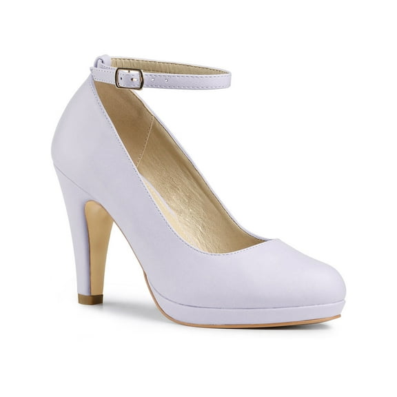 BLISSFUL STEP Valentine's Women' Shoes Round Toe Stiletto Heel Ankle Strap Pumps Light Purple 8.5