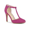 thumbnail image 1 of BLISSFUL STEP Women's Shoes Round Toe Stiletto Heel T-Strap Sandals Hot Pink 5.5, 1 of 7