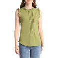 thumbnail image 1 of Allegra K Women Ruffled Mandarin Collar Sleeveless Pleated Work Blouse Pea Green XL, 1 of 7