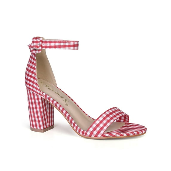 BLISSFUL STEP Women Solid Color Buckle Block Heel Ankle Strap Sandals