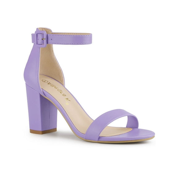 BLISSFUL STEP Women Solid Color Buckle Block Heel Ankle Strap Sandals