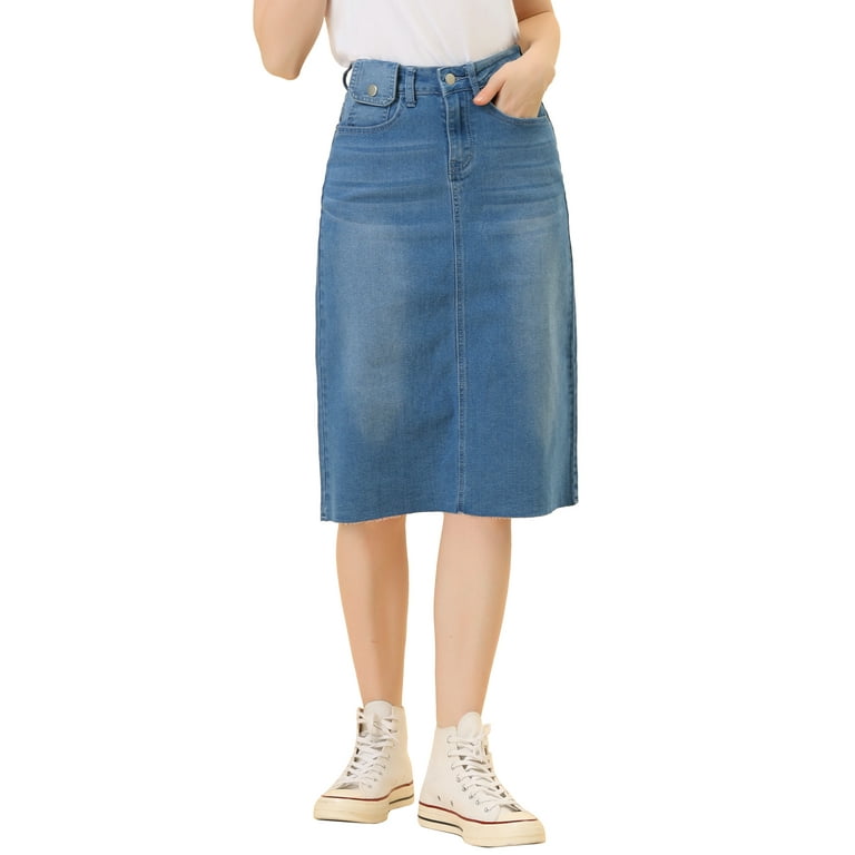 Allegra K Women Solid Elastic High Waist Back Vent Knee Length