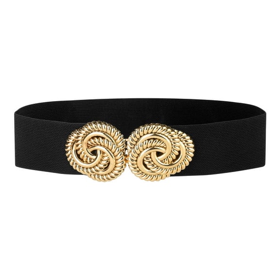 INSPIRE CHIC Women Stretchy Elastic Wide Waist Belt for Dress Metal Buckle Belts Black