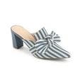 thumbnail image 1 of BLISSFUL STEP Women Stripe Bow Pointed Toe Block Heel Slides Mules Light Blue 6, 1 of 8