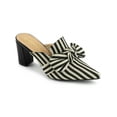 thumbnail image 1 of BLISSFUL STEP Women Stripe Bow Pointed Toe Block Heel Slides Mules Black 7, 1 of 8