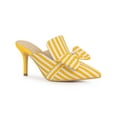 thumbnail image 1 of BLISSFUL STEP Women's Stiletto Heel Mules Pointed Toe Stripe Bow Slip-On Dress Shoes Yellow 7, 1 of 7