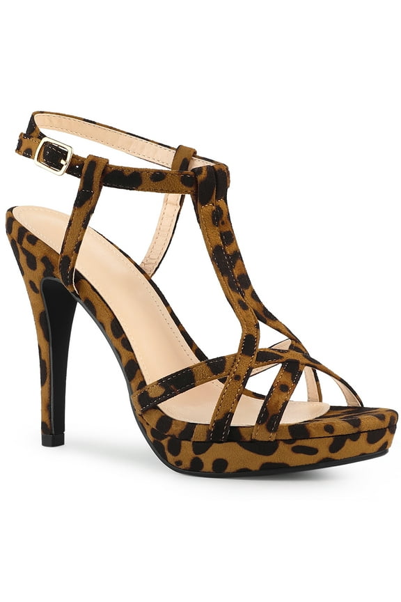 Women's Shoes T Strap Slingback Platform Stiletto Heel Sandals Leopard 6.5
