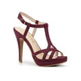 thumbnail image 1 of BLISSFUL STEP Women T Strap Slingback Platform Stiletto Heel Sandals Burgundy 8, 1 of 7