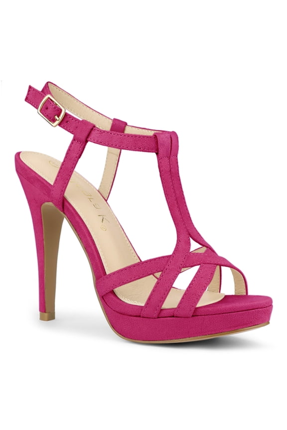 Women T Strap Slingback Platform Stiletto Heel Sandals Hot Pink 8