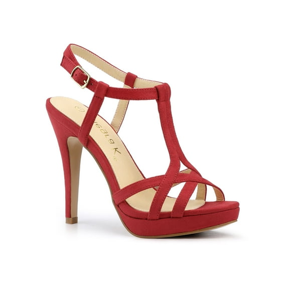BLISSFUL STEP Women T Strap Slingback Platform Stiletto Heel Sandals Red 9.5