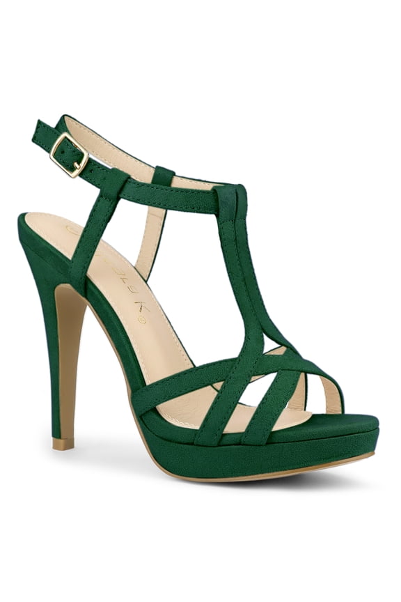 Women T Strap Slingback Platform Stiletto Heel Sandals Emerald Green 9