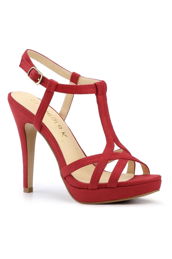 Women's Shoes T Strap Slingback Platform Stiletto Heel Sandals Red 8