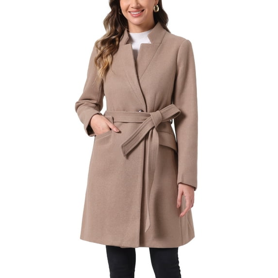 INSPIRE CHIC Women Vintage Belted Coat for Women's Stand Collar Winter Outwear Coats L Dark Beige