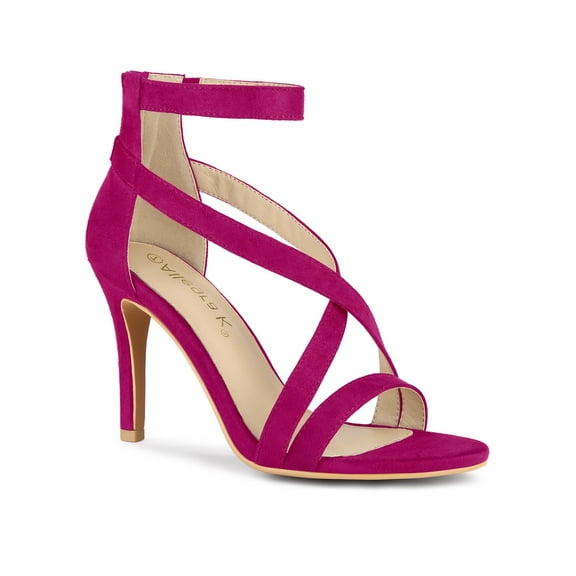 BLISSFUL STEP Women Zipper Ankle Strap Stiletto Heel Sandals Hot Pink 6