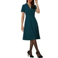 thumbnail image 1 of INSPIRE CHIC Women's 1950s Retro Vintage V Neck Button Down A-Line Swing Wear-to-Work Dress, 1 of 5