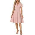 thumbnail image 1 of INSPIRE CHIC Women's 1950s Retro Vintage V Neck Button Down A-Line Swing Wear-to-Work Dress, 1 of 4