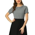 thumbnail image 1 of INSPIRE CHIC Women's 1950s Round Collar Short Sleeve Checked Tops XS Black, 1 of 6