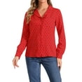 thumbnail image 1 of INSPIRE CHIC Women's 1950s Vintage Long Sleeve Printed Button Down Tops S Dark Red, 1 of 5