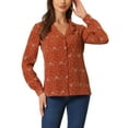 thumbnail image 1 of INSPIRE CHIC Women's 1950s Vintage Long Sleeve Printed Button Down Tops S Red, 1 of 8