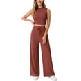 thumbnail image 1 of INSPIRE CHIC Women's 2 Piece Casual Sets Crew Neck Sleeveless Cropped Tank Wide Leg Pants Summer Lounge Set, 1 of 4