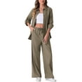 thumbnail image 1 of INSPIRE CHIC Women's 2 Piece Linen Set Button Down Shirt Drawstring Wide Leg Pants Casual Outfit XS Gray Green, 1 of 6