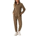 thumbnail image 1 of INSPIRE CHIC Women's 2 Piece Outf Casual Corduroy Tracksuit Long Sleeve Button Down Jacket Shirt and Pants Set with Pockets M Brown, 1 of 5