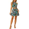 thumbnail image 1 of INSPIRE CHIC Women's 2 Piece Outfits Floral Halter Neck Crop Top with Short Skirt Set L Dark Blue, 1 of 6