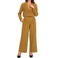 thumbnail image 1 of INSPIRE CHIC Women's 2 Piece Set Business Notched Lapel Crop Jacket Wide Leg Pant Work Suits M Golden Brown, 1 of 6