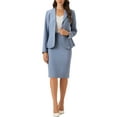thumbnail image 1 of INSPIRE CHIC Women's 2 Piece Skirt Suit Set Peplum Blazer High Waist Pencil Skirt Work Outfit 3XL Gray Blue, 1 of 6