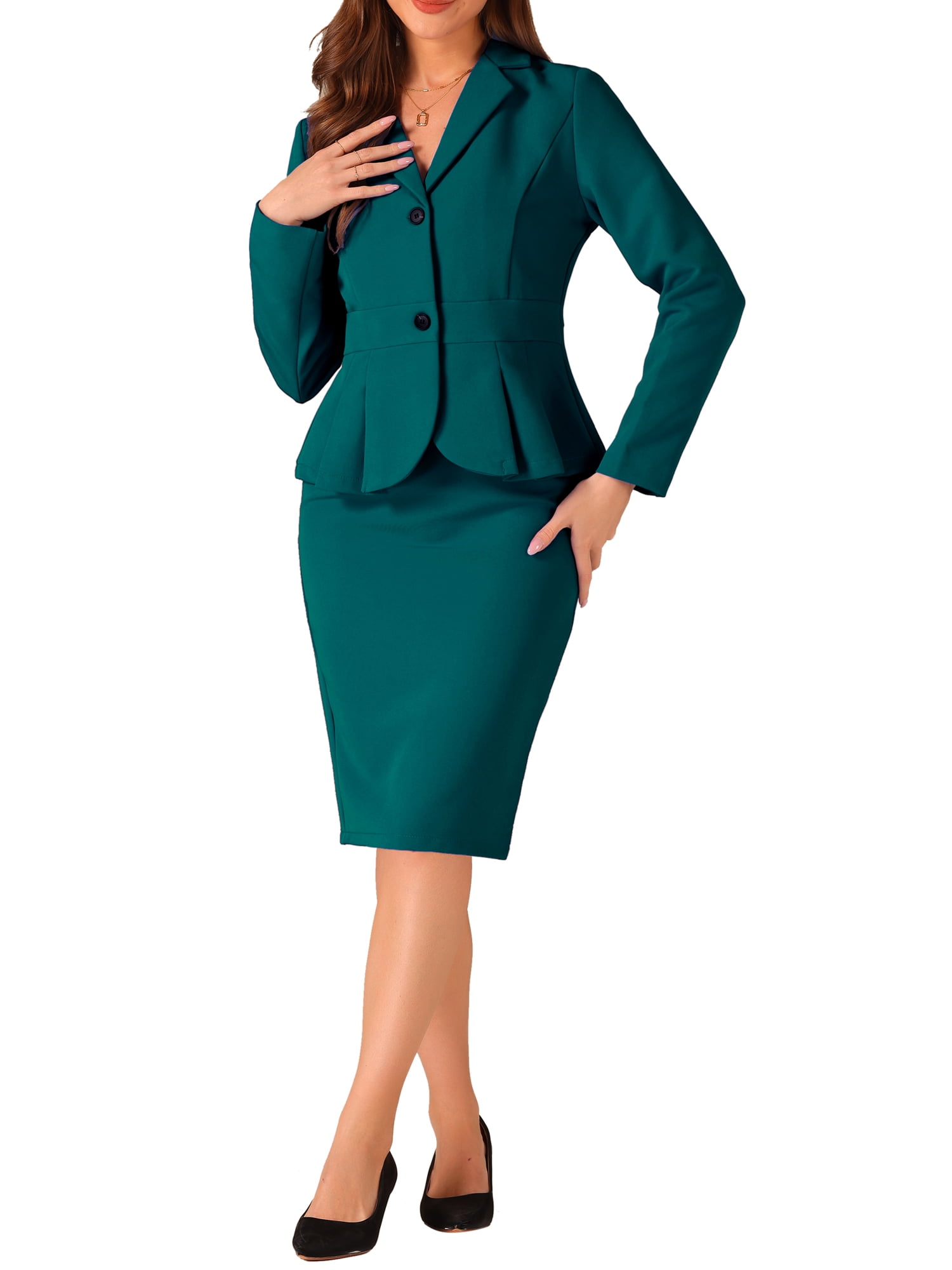 Pencil Skirt Set Green Skirt Suit INSPIRE CHIC Women's Office Long