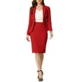thumbnail image 1 of INSPIRE CHIC Women's Suit Sets Long Sleeves Blazer and Pencil Skirt Two Pieces Work Outfits M Red, 1 of 7