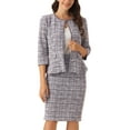 thumbnail image 1 of INSPIRE CHIC Women's 2 Piece Tweed Suit Button Down 3/4 Sleeve Jacket Pencil Skirt Set XL Purple, 1 of 6