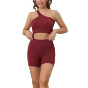 Allegra K Women's 2 Piece Workout Sets, Ribbed Exercise Crop Tank Sports Bra High Waist Shorts Yoga