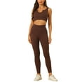 thumbnail image 1 of INSPIRE CHIC Women's 2 Piece Workout Sets Seamless Ribbed Sports Bra High Waisted Leggings Set Brown L, 1 of 5