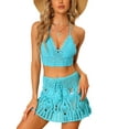 thumbnail image 1 of INSPIRE CHIC Women's 2 Pieces Bikini Set Hollow Out Cami Top Mini Skirt Summer Beach Crochet Knit Sets M Light Blue, 1 of 6