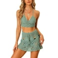 thumbnail image 1 of INSPIRE CHIC Women's 2 Pieces Bikini Set Hollow Out Cami Top Mini Skirt Summer Beach Crochet Knit Sets S Mint Green, 1 of 6