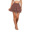 thumbnail image 1 of INSPIRE CHIC Women's Floral Tiered Ruffle Skirts Cute Summer Flowy Chiffon Mini Skirt S Wine Red, 1 of 6