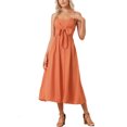 thumbnail image 1 of INSPIRE CHIC Women's 2024 Summer Boho Maxi Dress Casual Sleeveless Spaghetti Strap Tied Waist Flowy Long Maxi Dress M Orange, 1 of 5