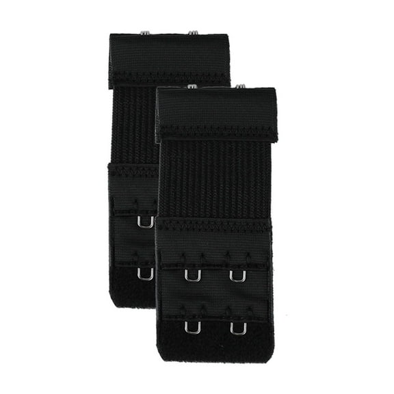 INSPIRE CHIC Women's 2 Pcs Stretchy Bra Extenders, 2x2/2x3/2x4 Hooks Elastic Back Bra Extension Strap Bra Band Black 2 Rows 2 Hooks