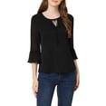 thumbnail image 1 of Allegra K Women's 3/4 Puff Flared Sleeve Tops Bow Tie Collar Chiffon Blouses, 1 of 6