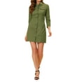 thumbnail image 1 of INSPIRE CHIC Women's Denim Dress 3/4 Sleeve Button Down Mini Jean Shirt Dress S Olive Green, 1 of 6