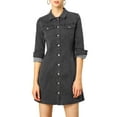thumbnail image 1 of Allegra K Women's 3/4 Sleeve Button Down Denim Slim Fit Shirt Dress, 1 of 6