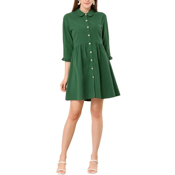 INSPIRE CHIC Women's Shirt Dress 3/4 Sleeve Button Down Mini Dresses 3XL Dark Green