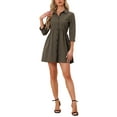 thumbnail image 1 of INSPIRE CHIC Women's Shirt Dress 3/4 Sleeve Button Down Mini Dresses M Dark Brown, 1 of 6