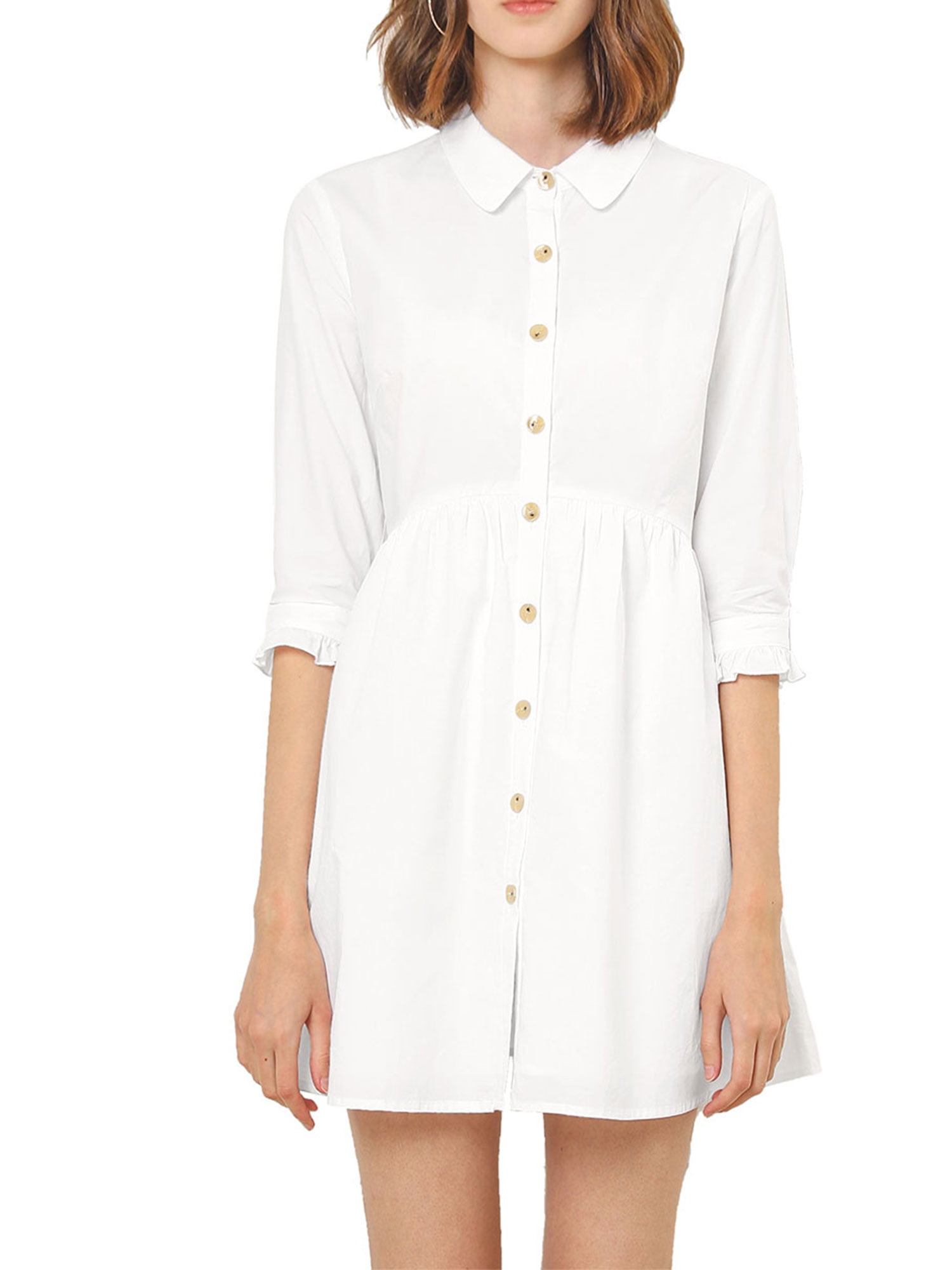 Inspire Chic Women's Shirt Dress 3/4 Sleeve Button Down Mini Dresses M White, Size: Medium Inspire Chic Women's Shirt Dress 3/4 Sleeve Button Down Mini Dresses M White, Size: Medium