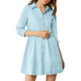 thumbnail image 1 of INSPIRE CHIC Women's Shirt Dress 3/4 Sleeve Button Down Mini Dresses Blue XL, 1 of 7