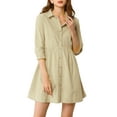 thumbnail image 1 of Allegra K Women's 3/4 Sleeve Button Front Flare Mini Shirt Dress, 1 of 7