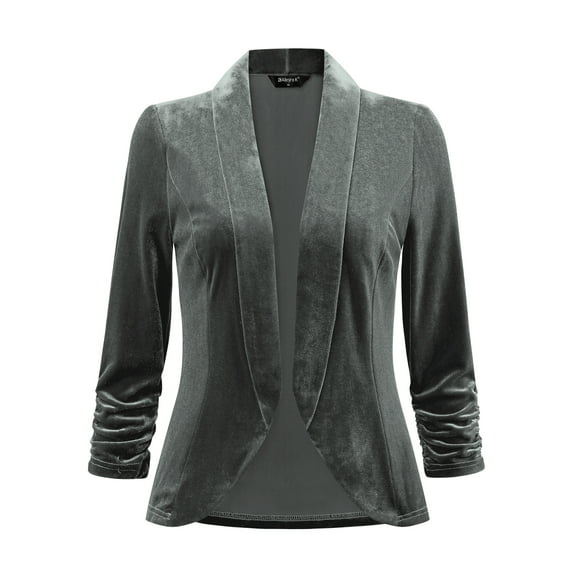 INSPIRE CHIC Valentine's Day Velvet Jackets for Women's 3/4 Sleeve Open Front Velvet Cardigan S Grey