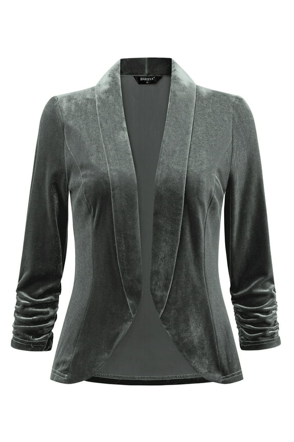 Valentine's Day Velvet Jackets for Women's 3/4 Sleeve Open Front Velvet Cardigan S Grey